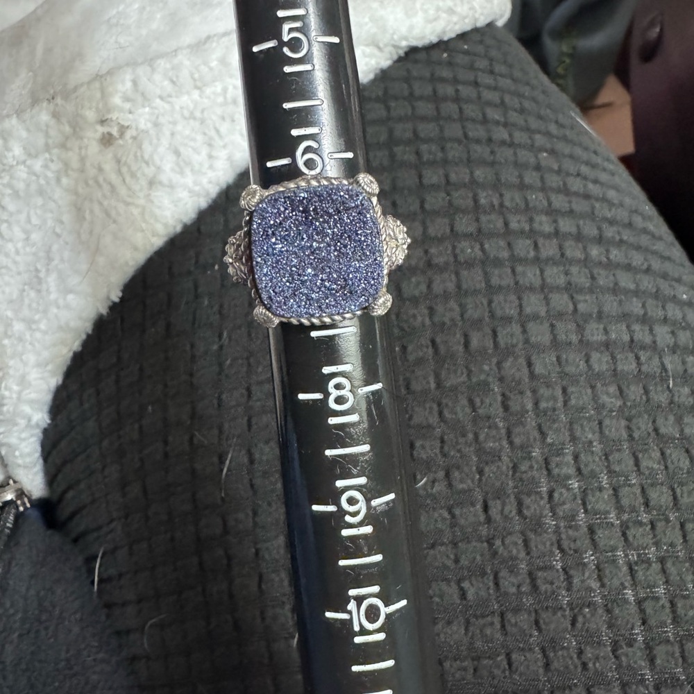 Judith Ripka Sterling Silver Blue Druzy Quartz Ring Size 7